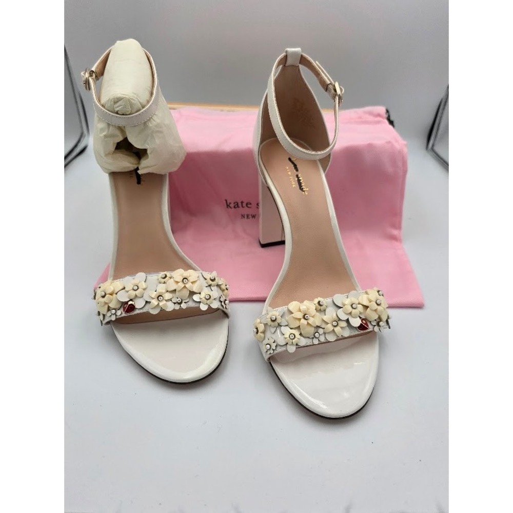 Kate Spade Paradisi Sandals Women 11 White Floral Block Heel K0086 Wedding New